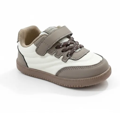 Baby SoftSteps Taupe & White Sneakers – Cute Animal Patch